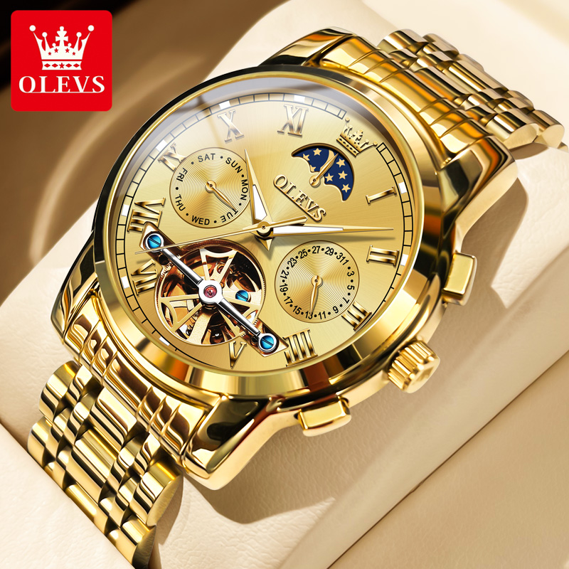 OLEVS 6617 Men's Classic Mecha - Leather Watch Strap 评论和价格