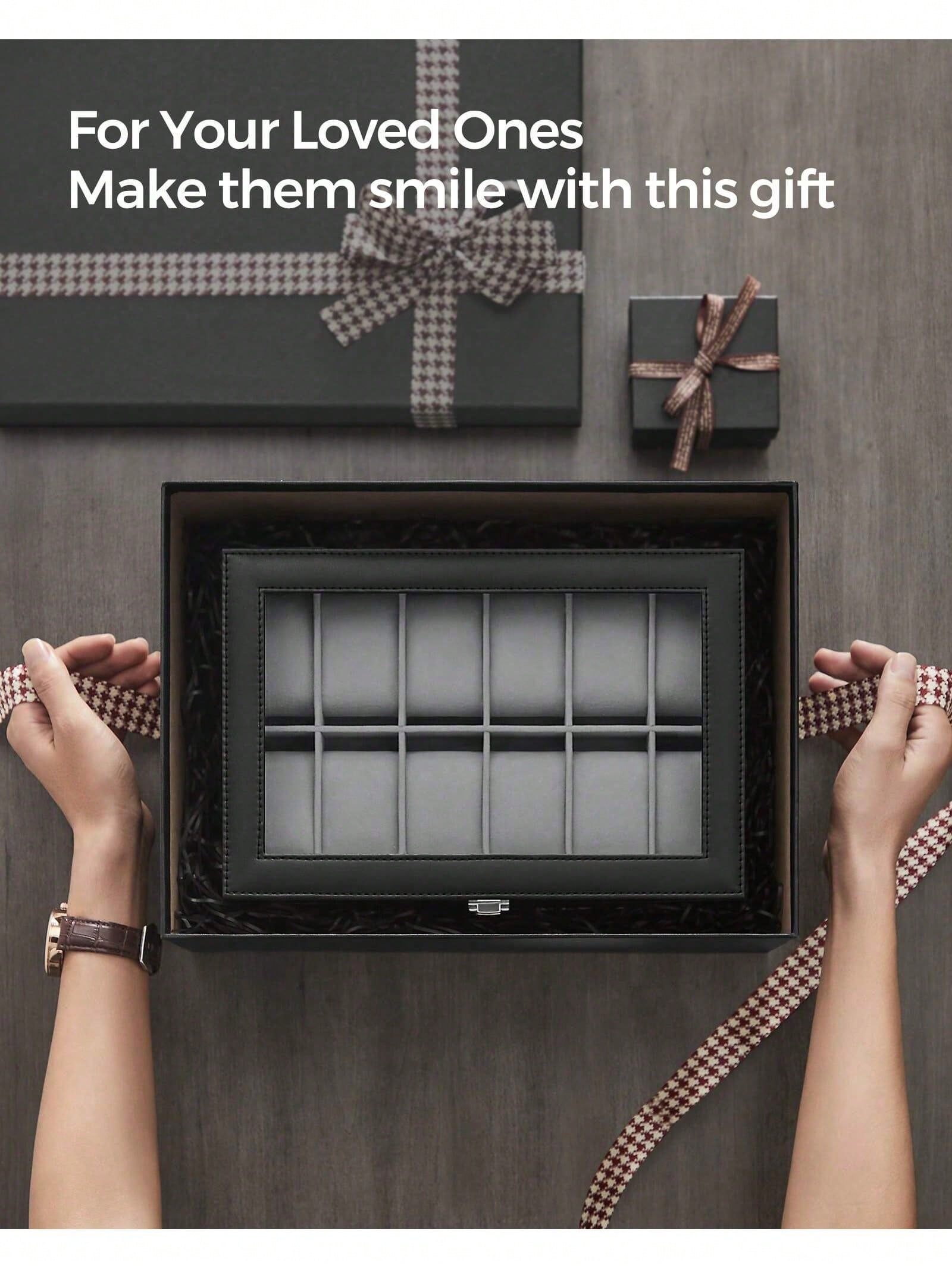 12-Slot Lockable Watch Box wit - Leather Watch Strap 评论和价格