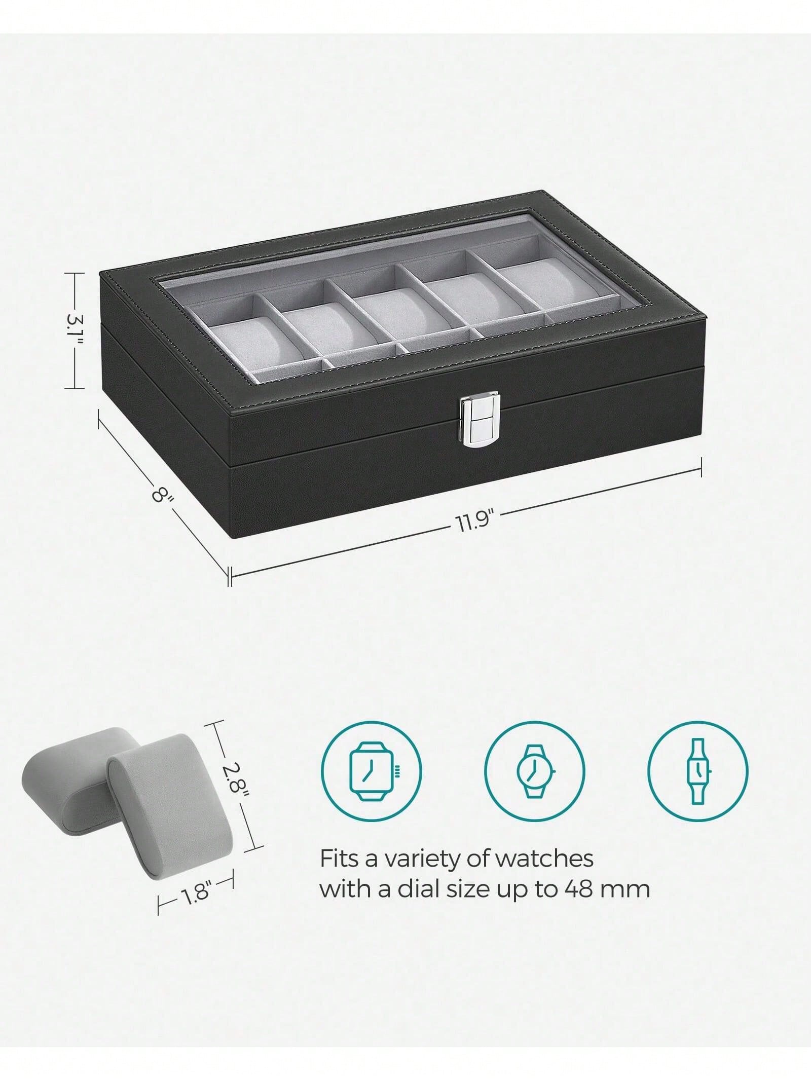 12-Slot Lockable Watch Box wit - Leather Watch Strap 评论和价格