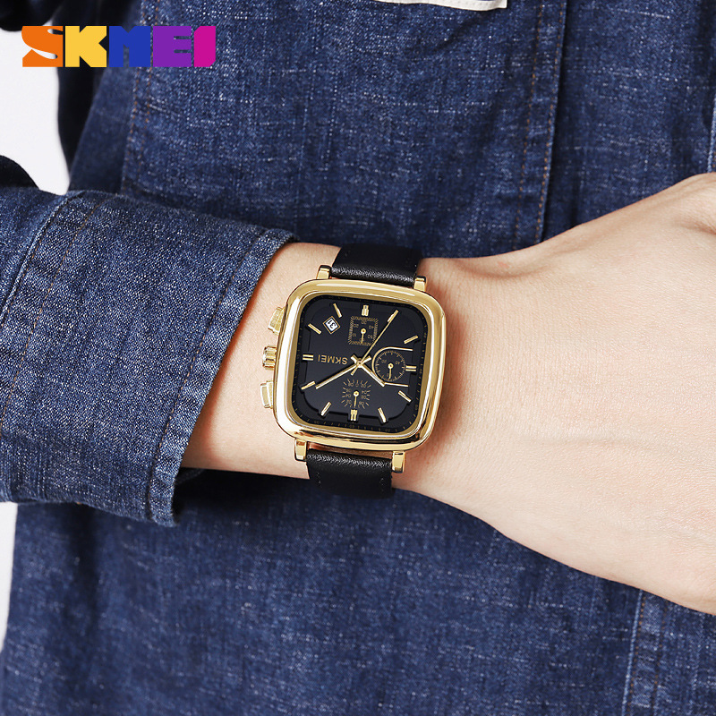 Square Men's Watch Quartz Wate - Leather Watch Strap 评论和价格