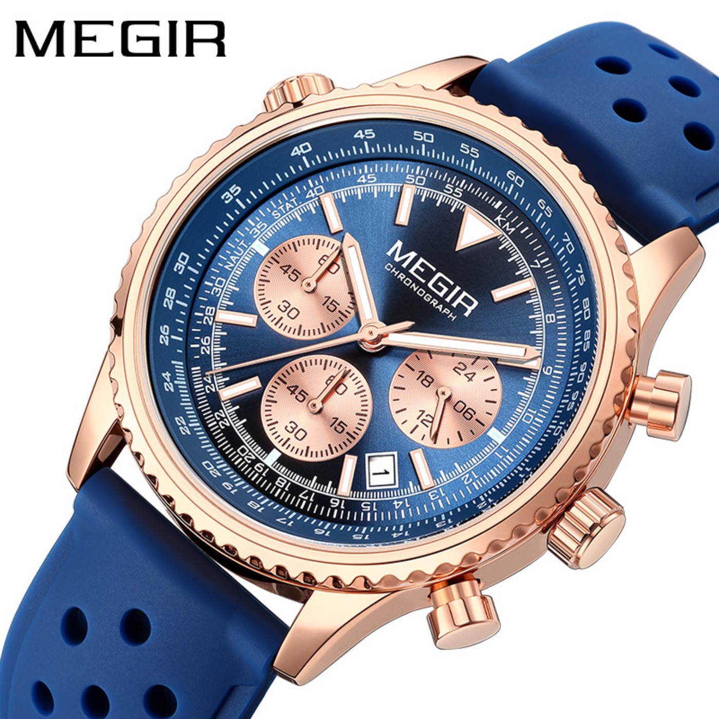 MEGIR Silver Black Quartz Watc - Leather Watch Strap 评论和价格