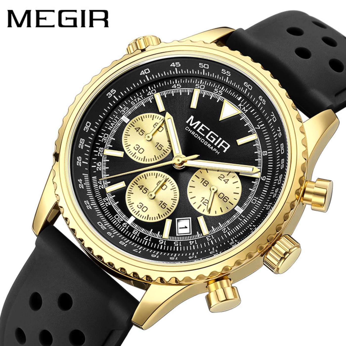 MEGIR Silver Black Quartz Watc - Leather Watch Strap 评论和价格