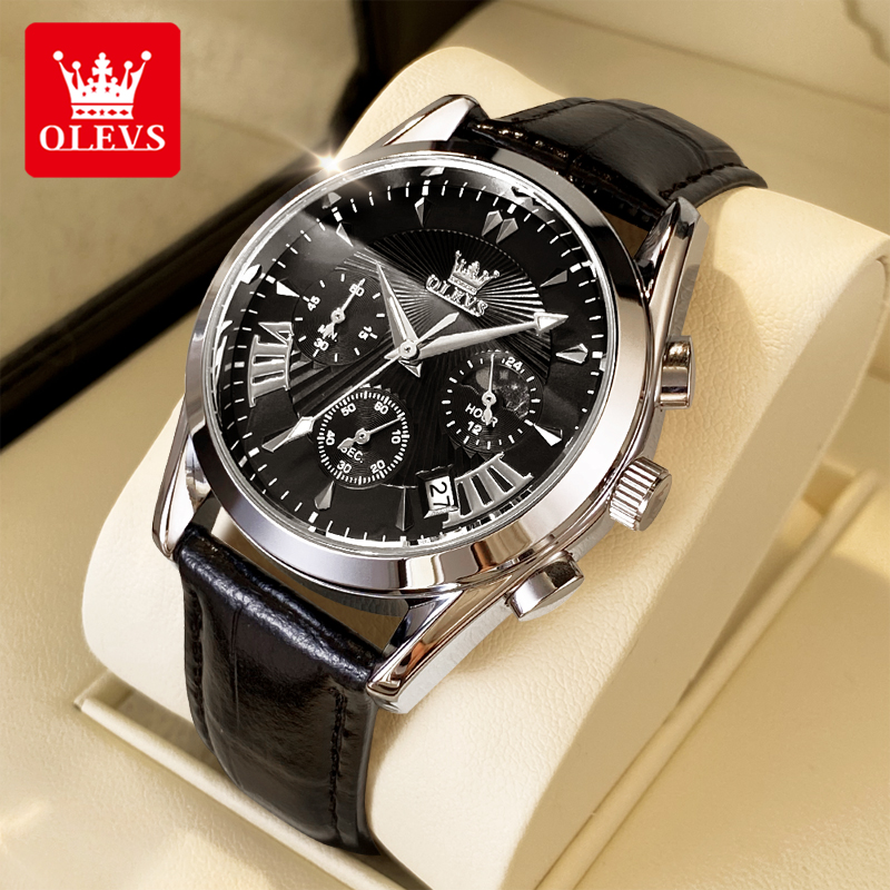 OLEVS casual fashion men's wat - Leather Watch Strap 评论和价格
