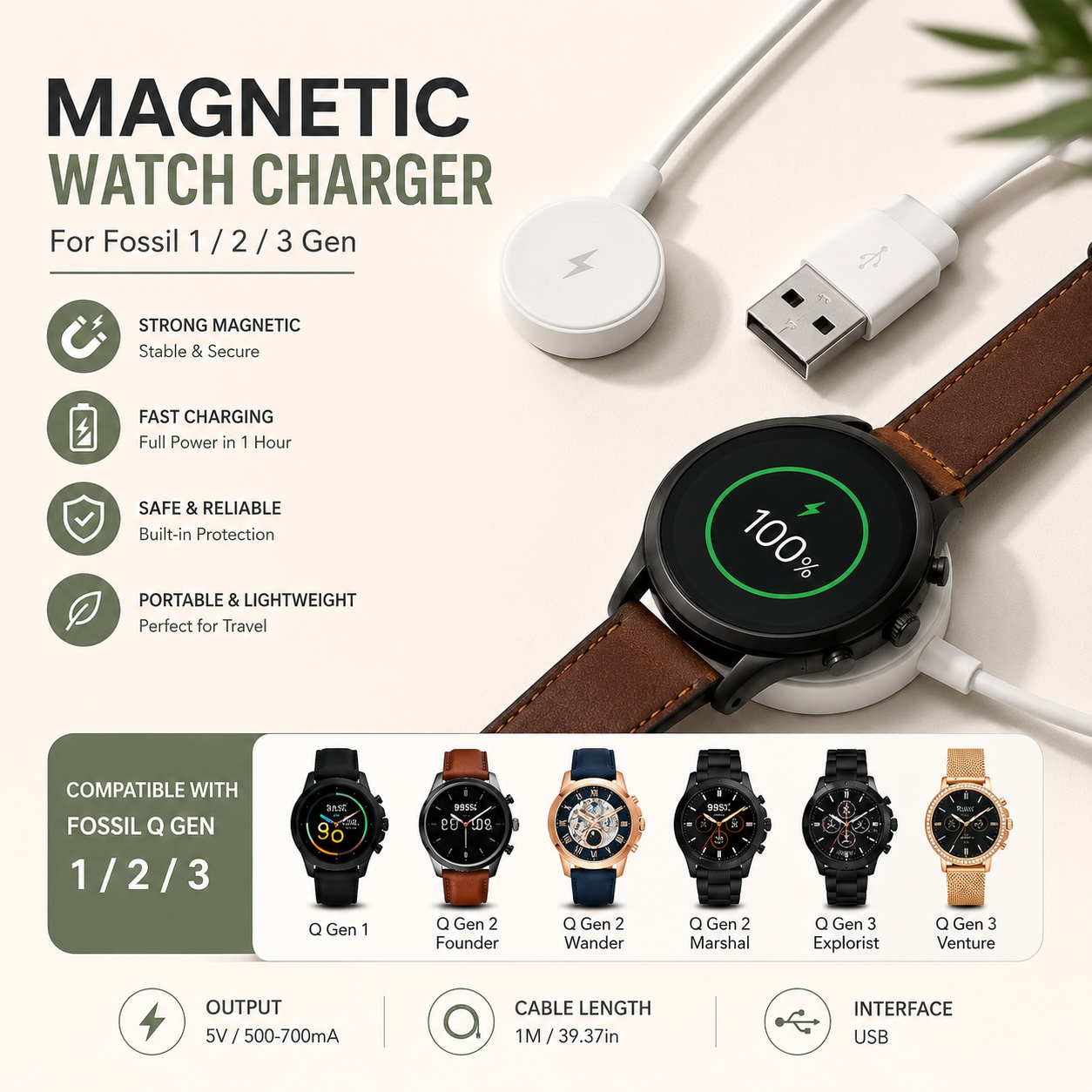 USB Watch Charger Adapter Smar - Fossil Watches Smartwatch Gen 3 评论和价格